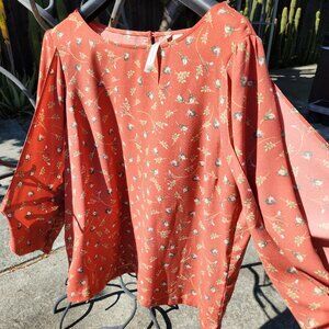 Lauren Conrad Mandarin Orange Blouse with Flowers